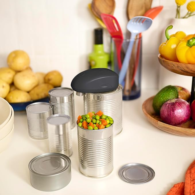 bella Automatic Can Opener, Hands Free, Battery Operated, Cordless, Stainless steel blade to open any Size Can with Magnet to Safely Remove Lid, Seamless Opening Decreases Sharp Edges, Slate