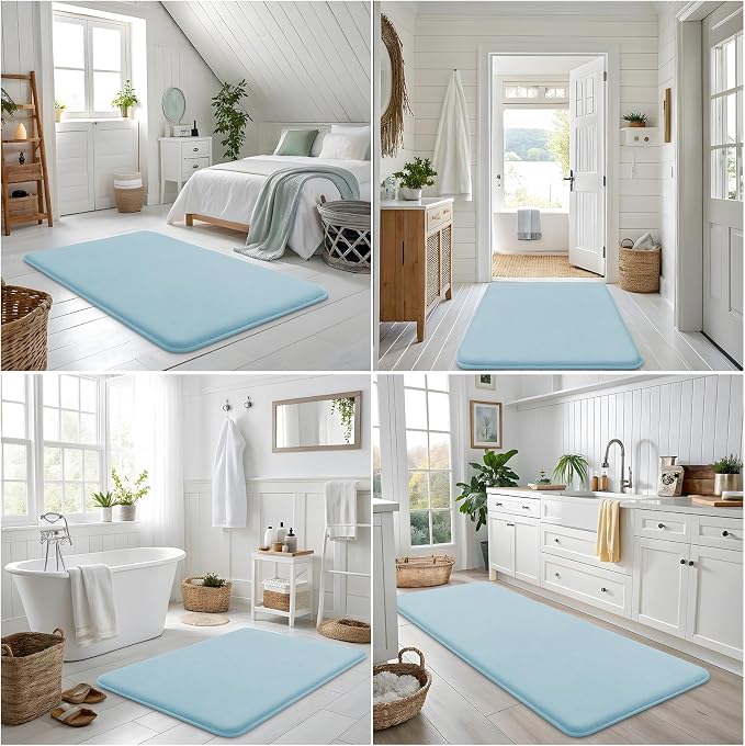 Smiry Memory Foam Bath Mat 30x20, Extra Soft and Absorbent Bathroom Mats, Non Slip Washable Carpet for Floor, Shower and Tub, Sky Blue