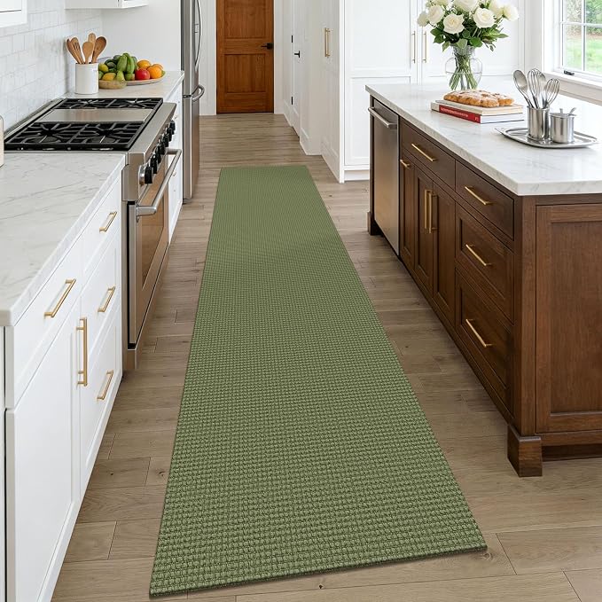 KOZYFLY Cotton Runners Rugs for Hallway 2.5'x10', Washable Runner Rug, Woven Non Slip Kitchen Runner, Braided Entryway Rug, Floor Carpet for Entry, Aisle, Hall, Olive Green/Earthy Green