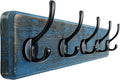Dseap Coat Rack Wall: Patented, Heavy-Duty, 5-Double-Hooks Wooden Wall Mounted Coat Rack Coat Hanger Hook Rail for Winter Coats Hat Jacket Clothing, Weathered Blue