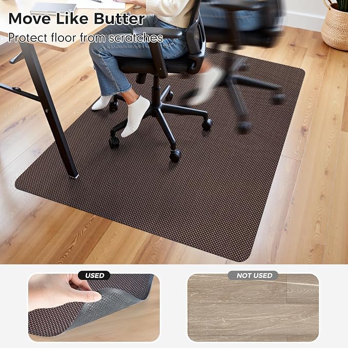 Sycoodeal Chair Mat, 40" x 55" Office Chair Mat for Hardwood and Tile Floor, Heavy Duty Floor Protector for Rolling Chairs, Non-Slip,Computer Mat for Home Office(Brown)