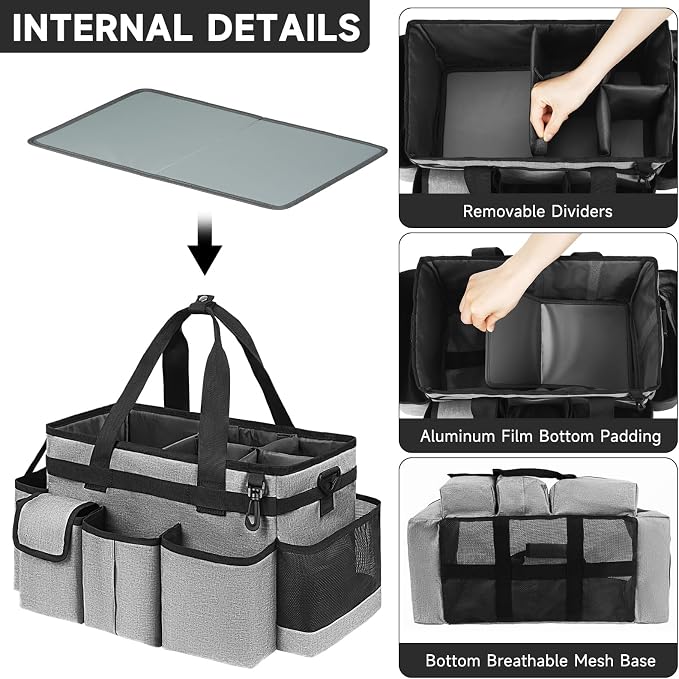 Cleaning Caddy,Cleaning Bag for Housekeepers,Cleaning Supplies Organizer with Handle,Gray