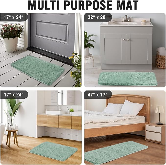 TECHMILLY Super Soft Shaggy Bathroom Rugs, Absorbent Thick Non Slip Microfiber Bath Rugs, Quick Dry Machine Washable Bath Mat for Bathroom Floor, Bathtub and Shower 24"x36" Sage