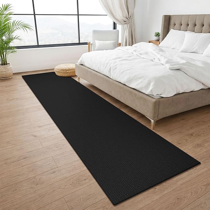 KOZYFLY Black Runners Rugs for Hallway 2x10, Washable Runner Rug, Woven Non Slip Kitchen Runner, Braided Entryway Rug, Floor Carpet for Entry, Aisle, Hall, Black/Dark Grey