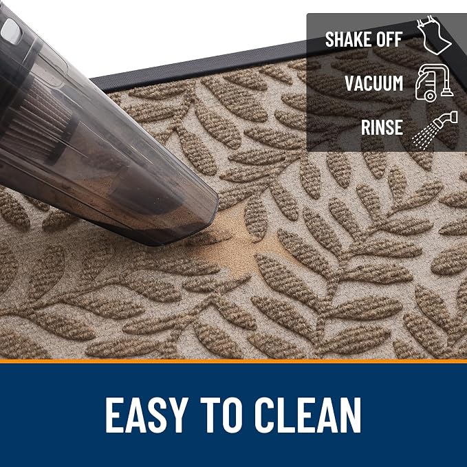 OLANLY Door Mat Indoor Outdoor Entrance, 29.5x17, Waterproof All-Weather All-Season Doormat, Sturdy Natural Rubber, Stain and Fade Resistant, Low Profile, Easy Clean Patio Entryway Mat, Light Brown
