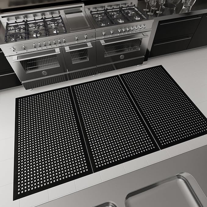 Ottomanson Heavy Duty Rubber Floor Mat – Non-Slip, Waterproof, Easy to Clean – Anti-Fatigue Mat for Commercial Kitchens, Restaurants, Workshops – Oil Resistant, Hose Washable – 36" x 60", Black