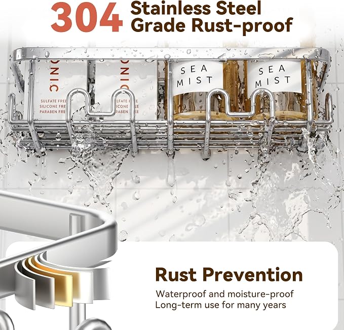 YASONIC Shower Caddy Adhesive, 100% Rustproof Shower Organizer, Large Capacity Shower Shelves for Inside Shower, No Drill Shower Storage for Home (2 Pack Silver)
