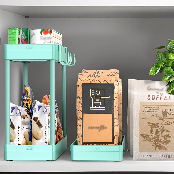 Simple Houseware 3-Tier Slim/Narrow Storage Cart with Handle, 5.5'' Wide x 27.5'' Height Rolling Organizer for Kitchen, Bathroom, Laundry Room - Turquoise