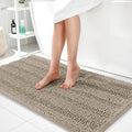OLANLY Thick Bathroom Runner Rugs 44x24, Extra Absorbent Chenille Striped Bath Rugs, Rubber Backing, Machine Wash Dry, Long Bath Mats for Bathroom, Tub and Shower, Home Decor Accessories, Warm Taupe