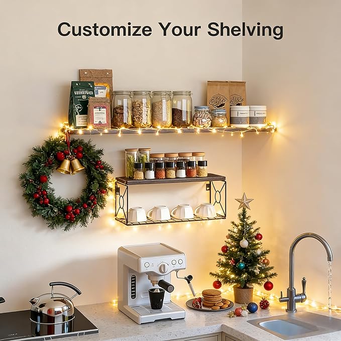 Amada Bathroom Shelves Over Toilet with Storage Basket, Floating Wall Shelf for Home Organization & Wall Decor, Bathroom/Kitchen/Living Room Shelves–Rustic Brown