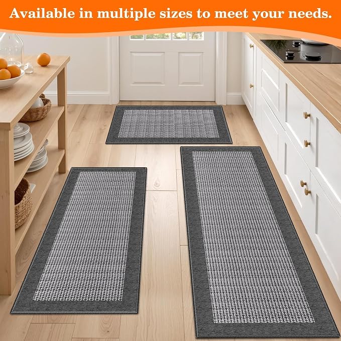 StepRite Kitchen Rugs, Kitchen Mats for Floor, 96"x24" Non-Slip Machine-Washable Kitchen Throw Rug, Absorbent Runner Rugs Office, Sink Standing Desk Mat, Decor Carpet, Grey