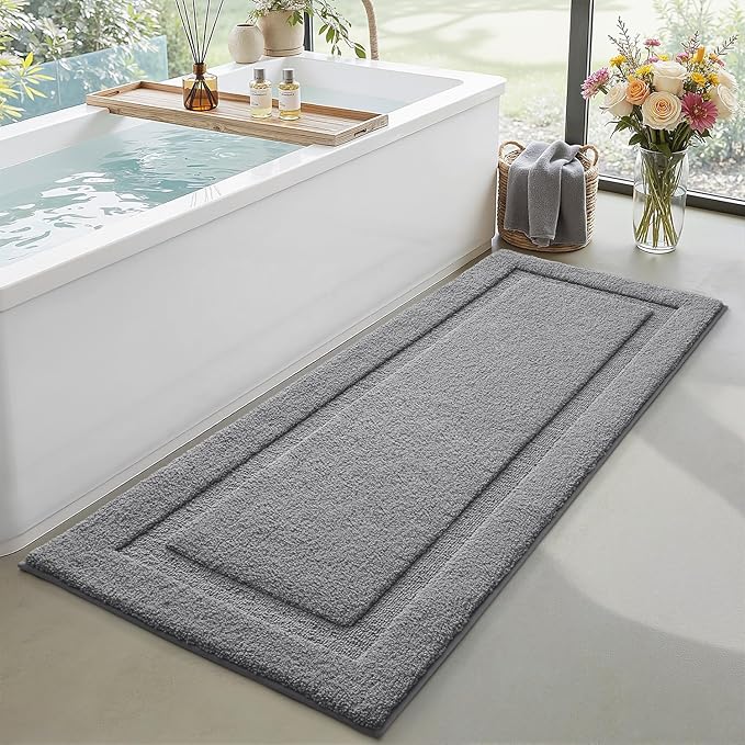 LUMI Extra Large Ultra Soft Bathroom Rugs Non Slip with Rubber Backing, Absorbent Washable Bath Mat Quick Dry, Upgraded Premium Microfiber Plush Carpet for Bathtub and Shower Floor, Dark Grey, 24x60