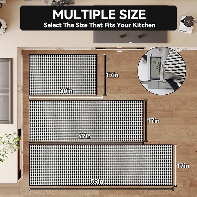 YDKGL Kitchen Mat Kitchen Rugs Sets of 2 PCS Non Slip Washable, Super Absorbent Soft Braided Kitchen Mats for Floor, Rubber Backing Comfort Standing Kitchen Sink Mat Runner Rug, Black 17"x30"+17"x47"