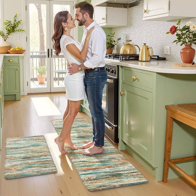 KIMODE Kitchen Mats for Floor Anti Fatigue 20"x47"+20"x32", Farmhouse Kitchen Rugs Sets of 2, Colorful Rugs for Kitchen Floor, Memory Foam Standing Mats for Laundry Office Sink Desk