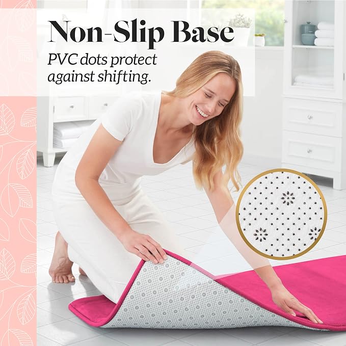 Memory Foam Bath Mat Non Slip Absorbent Super Cozy Velvet Bathroom Rug Carpet (22 inches X 42 inches, Fuschia)