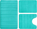 BYSURE Light Teal Memory Foam Bathroom Rug Set 3 Piece, Non Slip Extra Soft Absorbent Machine Washable Toilet Bath Toilet Mat (17"x24"+20"x32"+U Shape 20"x24")