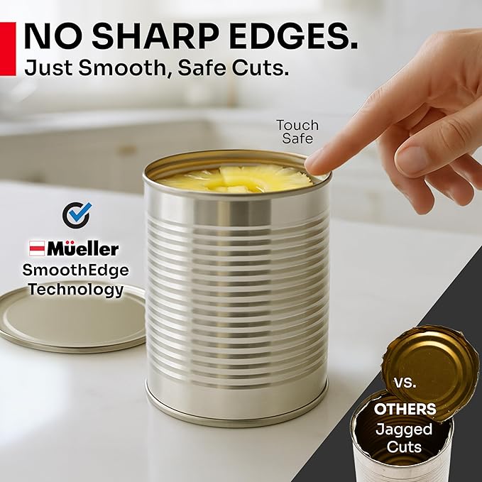 MUELLER HOME SmoothEdge Auto Electric Can Opener – Battery‑Operated One‑Touch w Magnet Lid Lifter, Smooth‑Edge Cut Technology – Portable Hands‑Free Automatic Can Opener for Seniors & Arthritis, White