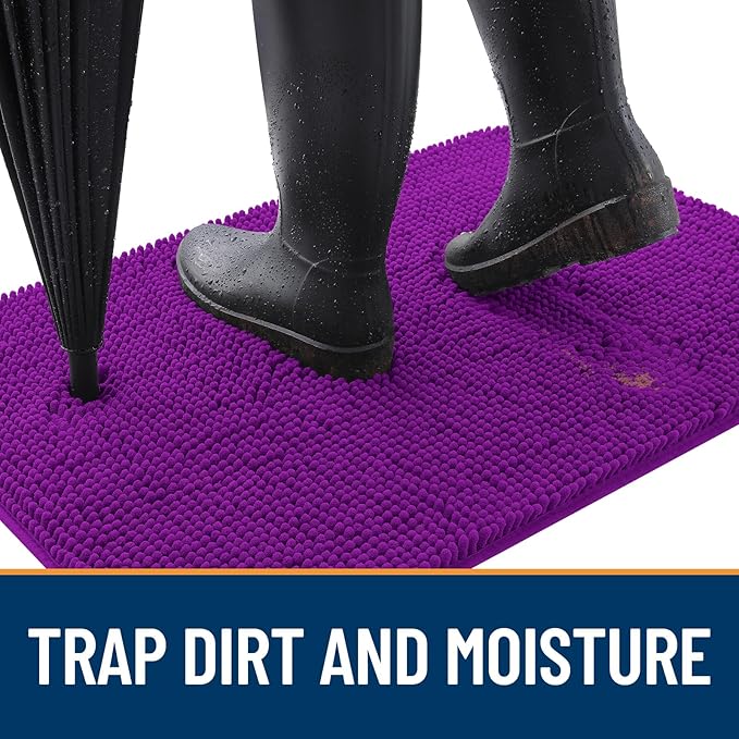 OLANLY Dog Door Mat for Muddy Paws 54x32, Absorbs Moisture and Dirt, Absorbent Non-Slip Washable Doormat, Quick Dry Chenille Mud Mat for Dogs, Entry Indoor Entryway Carpet for Inside Floor, Purple