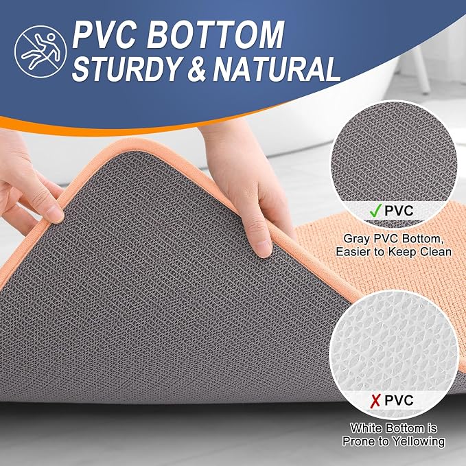 OLANLY Thick Memory Foam Small Bathroom Rugs 24x16, Extra Soft Absorbent Bathroom Mat, Quick Dry Bath Mat, Non-Slip, Machine Washable Carpet for Bathroom, Tub and Shower, Home Decor Accessories, Peach