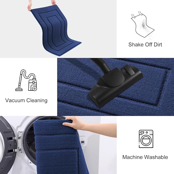 Smiry Dog Door Mat for Muddy Paws, Absorbs Moisture and Dirt, Low-Profile Entryway Mat with Non-Slip Backing, Entry Indoor Outdoor Doormat for Inside Floor (30x20 Inches, Navy Blue, Bordered)
