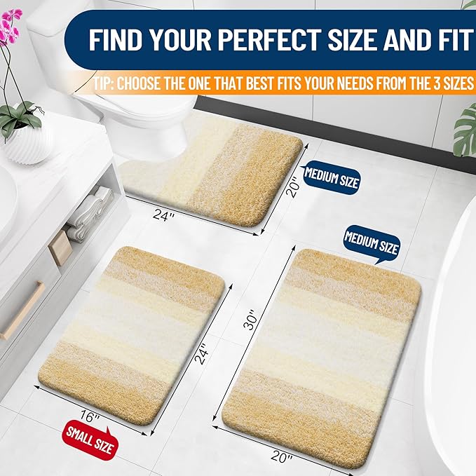 OLANLY Bathroom Runner Rugs Mat 47x24, Extra Soft Absorbent Microfiber Bath Rug, Rubber Backing, Quick Dry, Washable Long Bath Mats for Bathroom, Tub and Shower, Home Decor Accessories, Light Yellow