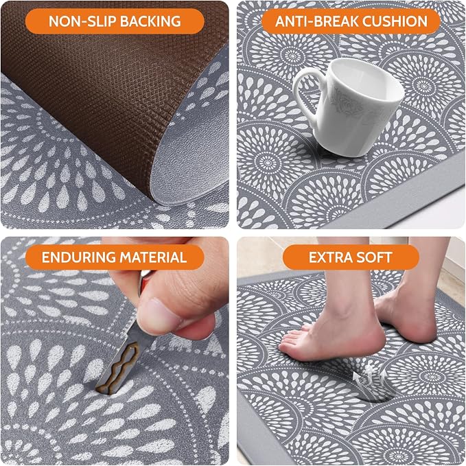 Mattitude Kitchen Mat, 17.3x39in Heavy Duty Ergonomic Comfort Foam Standing Desk Mat, Waterproof Non-Slip Standing Mats and Rugs for Kitchen, Office, Laundry, Grey