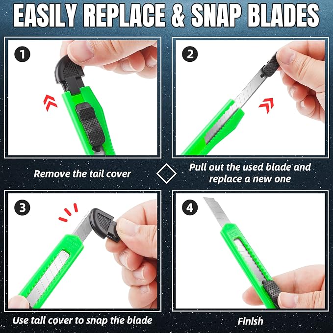 42 Pack Box Cutter Retractable, 9MM Snap-Off Blade Utility Knife With Self-Lock Design for Cutting Boxes, Carton, Cardboard, Paper