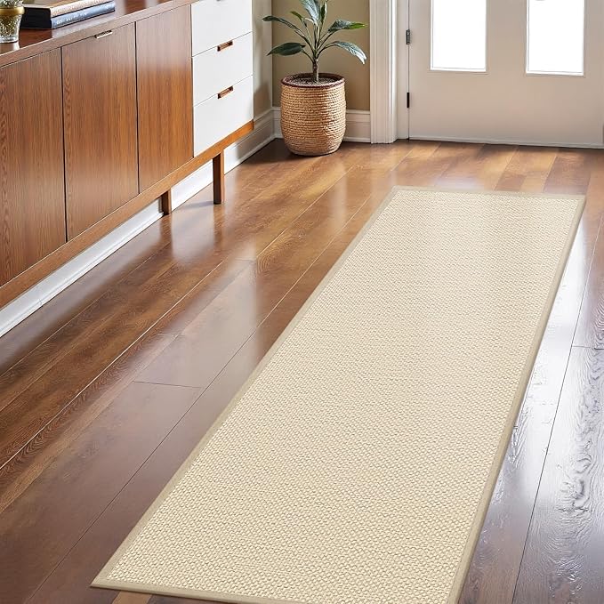 LEKEEPGO Long Door Mat 24"x59", Non Slip Door Mat Indoor Entrance, Rubber Backing Front Indoor Doormat Washable Absorbent Low-Profile Entryway Entry Resist Dirt Inside Hallway Door Mats, Khaki