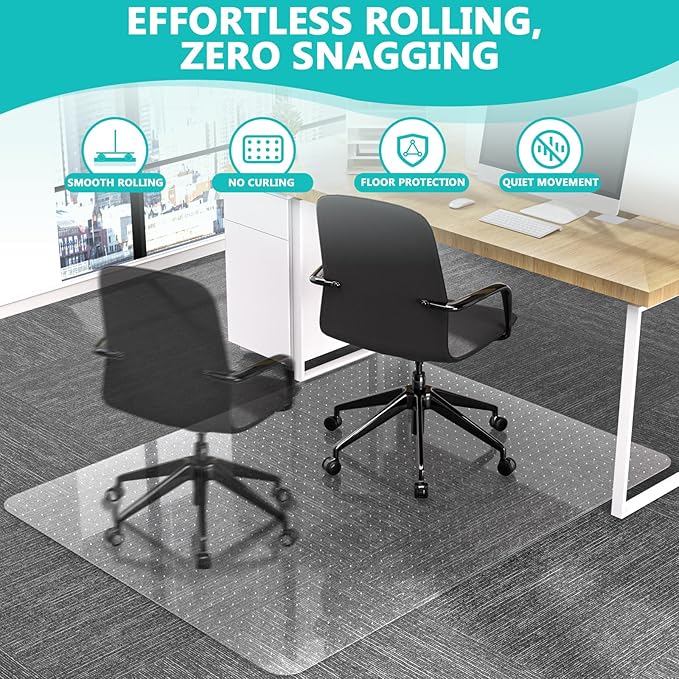 Office Chair Mat for Low Pile Carpet with Lip, 36" x 48" Clear Heavy Duty Plastic Floor Protector for Smooth Rolling Desk & Computer Chairs, Under Desk Chair Mat for Home Office