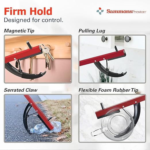 Sammons Preston Reacher, 26" Lightweight Grabber Reacher Tool with Magnetic Tip, Ergonomic Grip & Claw Jaw, Portable Reaching Aid for Seniors, Daily Living & Home Use, Standard Red,3 pack