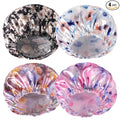 4 PCS Shower Caps for Women, 3D Printing Bath Caps, Double Layers Shower Cap Reusable Waterproof, Bathing Shower Caps, Environmental Protection Hair Bath Hat - Flower C