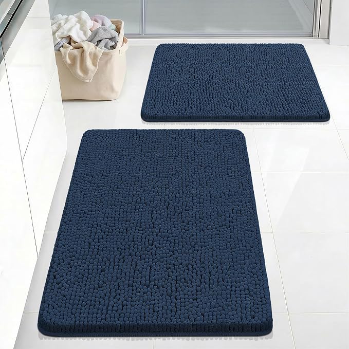 Bcoimo Bathroom Rug Set, Chenille Bathroom Rugs, Absorbent Non Slip Plush Bath Mats, Machine Washable Fast Drying Floor Mats for Tub, Shower, Sink, Vanity