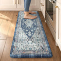 Collive Kitchen Mats for Floor, Boho Non Slip Kitchen Cushion Rug Kitchen Floor Mats Anti Fatigue for Office, Laundry, Sink, 17”x47”Dark Blue Non-Skid Waterproof Standing Desk Mat