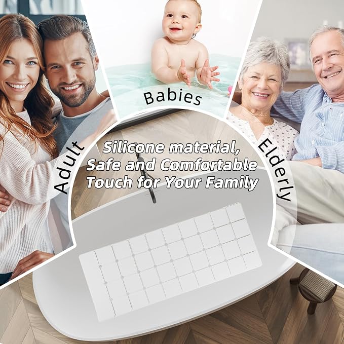 Bathtub Mat Non-Slip Silicone Soft Odorless Large Bath Mat No Suction Cups for Refinished,Reglazed and Textured Shower Mats Non Slip Extra Long Tub Mat (16x40inch White)
