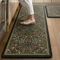 Collive Kitchen Mats for Floor 2PCS, Cushioned Anti Fatigue Rugs Non-Slip Waterproof Kitchen Sink Mat, Green Floral Standing Mat for Bar, Office, Desk, Home Decor