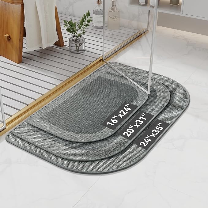 YDKGL Half Circle Bath Mat,Thin Bathroom Rugs Fit Under Door Quick Dry Non Slip Washable Bathroom Mat with Rubber Backing,Absorbent Woven Half Round Shower Rug