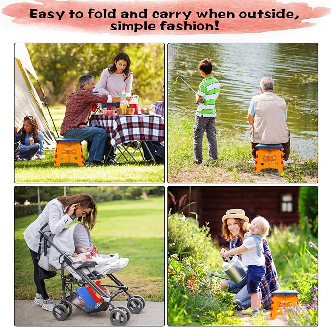 Kids Folding Step Stool for Toddlers Bathroom Sink – Safety Lock to Stable（1 Pack = Red+Blue）