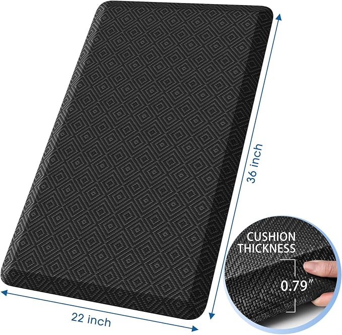 Mattitude 4/5 Inch Thick Kitchen Mat Cushioned Anti-Fatigue Floor Mat Water Resistant Non-Slip Mats and Rugs Standing and Comfort Desk Mats for House Sink Office Laundry (Black, 22"x36")