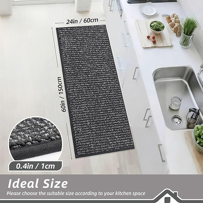 BEQHAUSE Kitchen Runner Rugs 24"x60", Non-Slip Kitchen Mats for Floor, Super Absorbent and Stain Resistant Kitchen Rug, Machine Washable Rugs for Kitchen, Hallway, Laundry & Sink, Charcoal