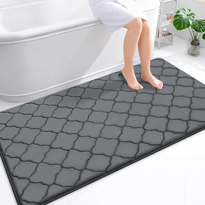 OLANLY Memory Foam Bath Mat Rug 59x34, Ultra Soft and Absorbent Bathroom Rugs, Non-Slip, Comfortable, Machine Washable Bath Carpet for Bathroom Floor, Tub, Shower and Home Decor Accessories, Dark Grey