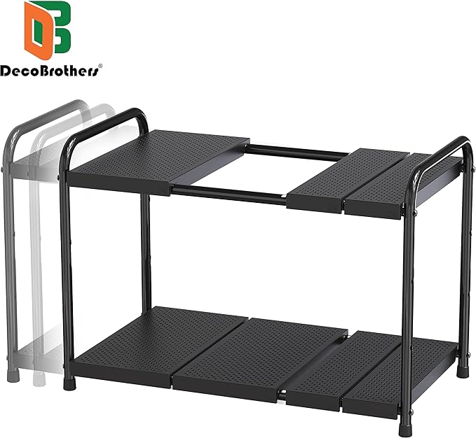 Deco Brothers Under Sink 2 Tier Expandable Shelf Organizer, Black