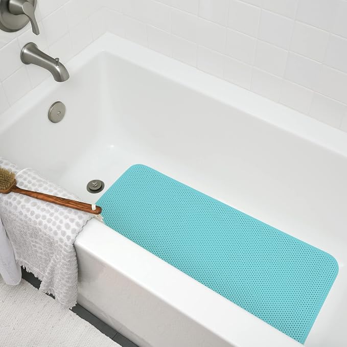 Duck Brand Softex Bath Mat for Tubs, Machine Washable, 17 x 36 Inches, Blue, Skid Resistant (393478)