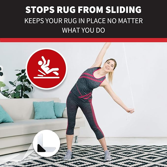 StepNGrip Rug Corner Grippers 4-Pack - Flattens Edges to Hold Rugs in Place - Impedes Curling with Stiff Layer - Reusable Carpet Grip Pads with Easy-Lift Design - 6.5 x 6.5 Inches