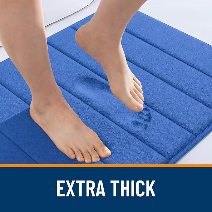 OLANLY Memory Foam Bath Mat 34x21, Super Soft Absorbent Bathroom Rugs, Quick Dry, Machine Washable Shower Floor Rugs, Bathmat Carpet, Bathroom Home Decor Accessories, Deep Navy Blue
