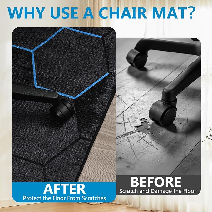 Office Chair Mat for Hardwood Floor & Tile Floor,36"X 48" Heavy Duty Desk Chair Mat for Hard Floors, Under Desk Rug for Rolling Computer Chair,Anti Slip,Low Pile Carpet Floor-Esports Black