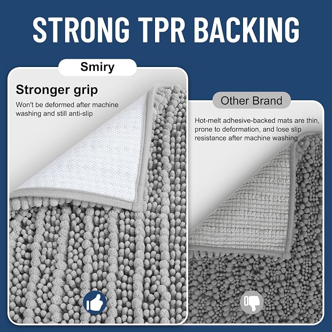 Smiry Bathroom Rugs Mat Round 24x24, Soft Absorbent Chenille Bath Rugs, Non Slip Rubber Backing Machine Washable Quick Dry Bath Mats for Bathroom Floor, Tub, Shower, Home Accessories, Light Grey