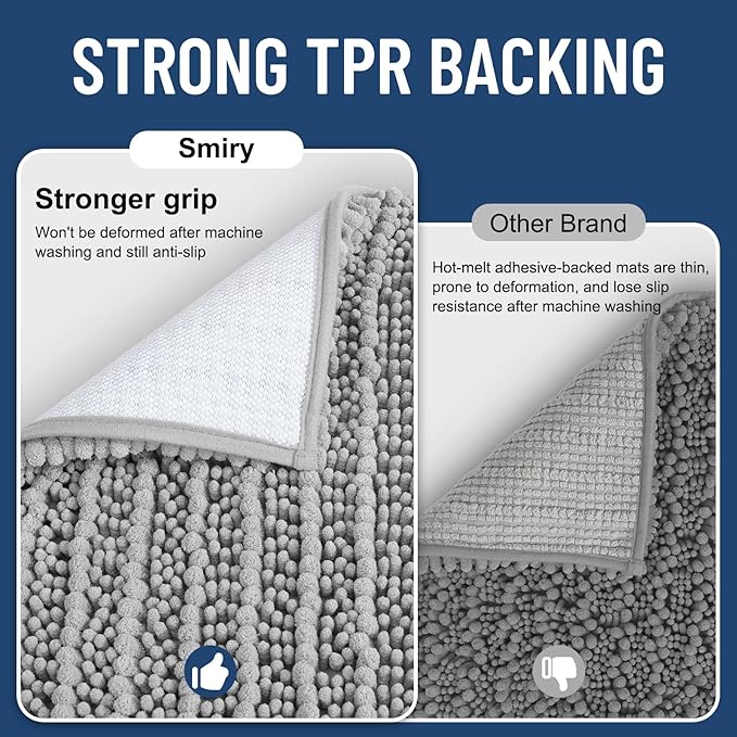 Smiry Bathroom Rugs Mat Round 30x30, Soft Absorbent Chenille Bath Rugs, Non Slip Rubber Backing Machine Washable Quick Dry Bath Mats for Bathroom Floor, Tub, Shower, Home Accessories, Light Grey