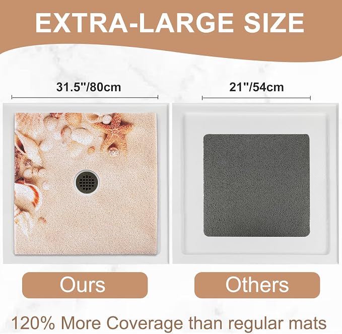 Square Shower Mat Non Slip: 32x32 Inch Extra Large Shower Mats with Drain Hole in Middle -Anti Slip Shower Mats for Inside Shower -Loofah Shower Floor Mat Bath Mat for Shower Stall Bathtub Elderly