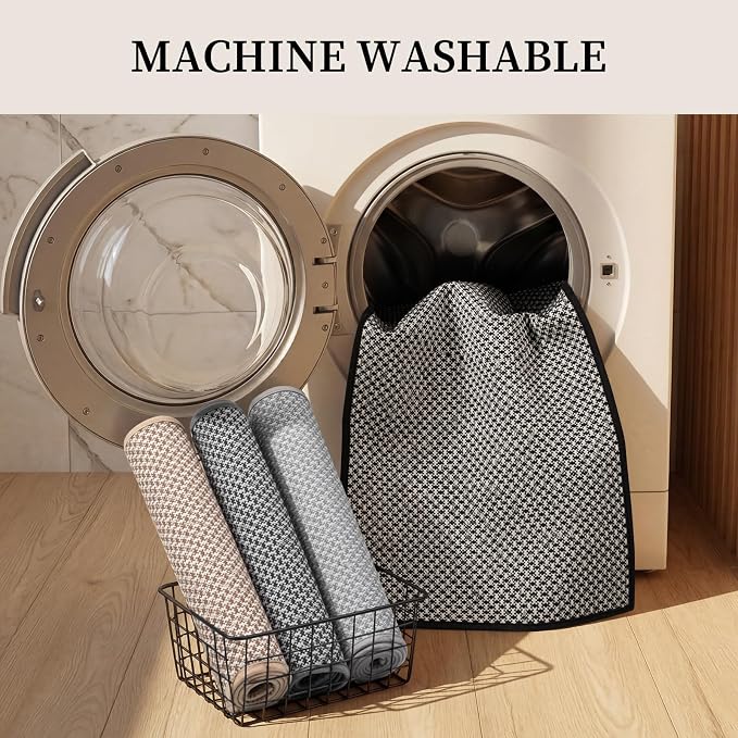 YIHOUSE Thin Bath Mat Black Bathroom Rugs Sets 2 Pieces, Non Slip Absorbent Mats Quick Dry, Woven Rugs Washable, Tapetes para Baño for Bathroom Toliet,Bathtub(17"x24"+17"x47")