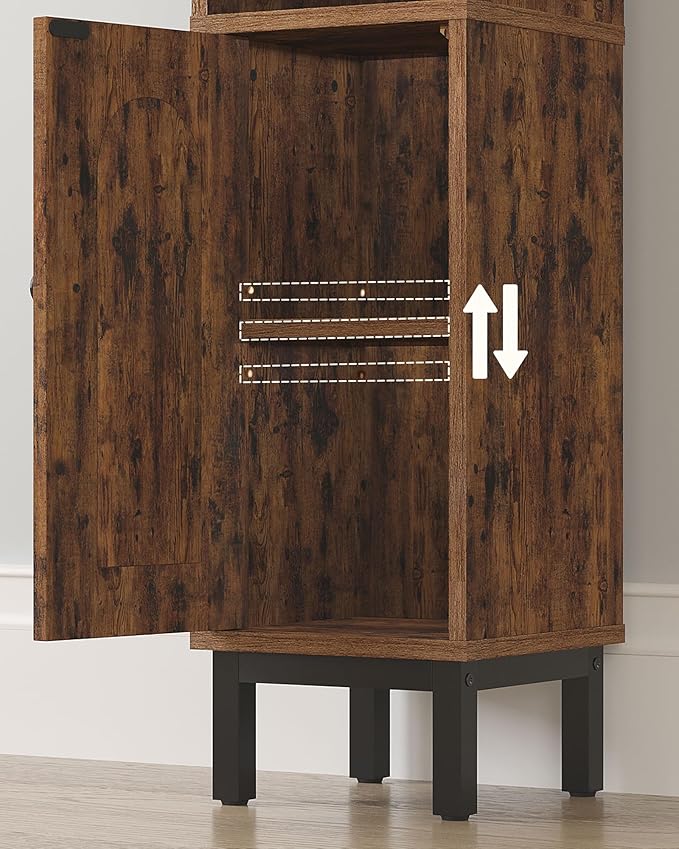 Hzuaneri Bathroom Storage Cabinet, Small Corner Floor Cabinet with Door and Shelves, Narrow Toilet Paper Holder, Bathroom Organizer with Adjustable Shelf, for Small Spaces, Rustic Brown BC08201X